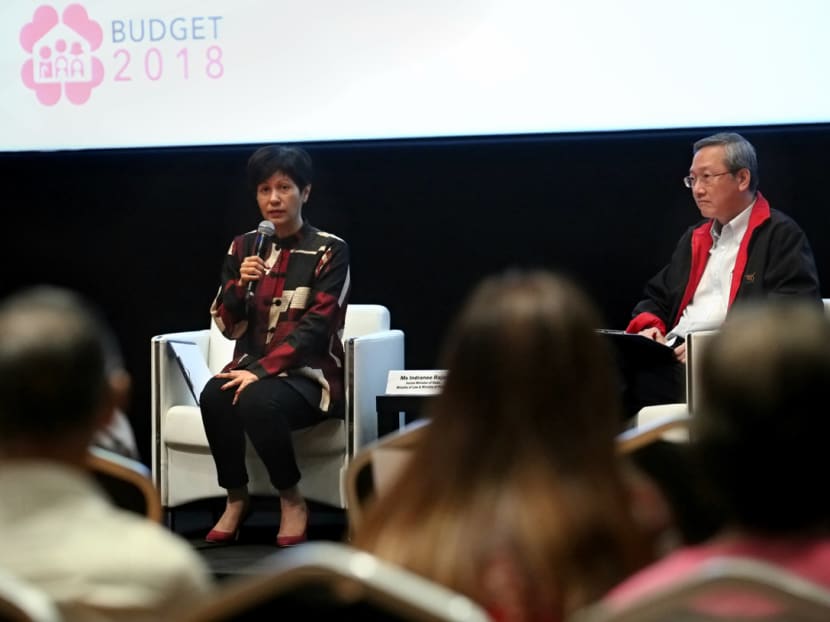 Budget 2018 Conversation conducted by REACH, chaired by Senior Minister of State, Ministry of Law & Ministry of Finance, Ms Indranee Rajah, and Minister of State, Prime Minister’s Office, Ministry of Manpower & Ministry of Foreign Affairs and REACH Chairman, Mr Sam Tan. Photo: Nuria Ling/TODAY Budget 2018 Conversation conducted by REACH, chaired by Senior Minister of State, Ministry of Law & Ministry of Finance, Ms Indranee Rajah, and Minister of State, Prime Minister’s Office, Ministry of Manpower & Ministry of Foreign Affairs and REACH Chairman, Mr Sam Tan. Photo: Nuria Ling/TODAY