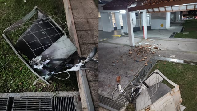 冷气压缩机高楼坠落 砸穿宏茂桥组屋区有盖走道