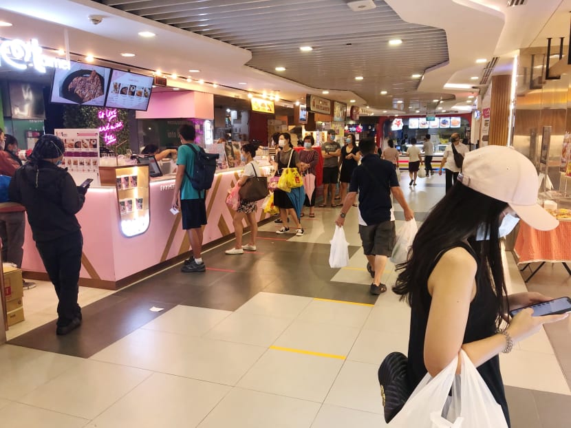 The queue at bubble tea shop I Love Taimei in Bugis Junction mall on April 22, 2020.