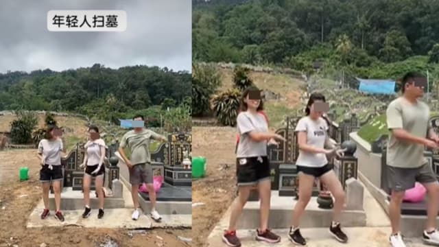 马国三青年清明节坟场跳舞 网批：不尊重祖先！