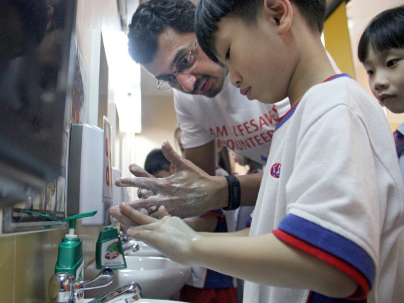 A file photo of children learning to wash their hands thoroughly in preschool. The Ministry of Education said that keeping up good hygiene habits is extremely important, after the first imported case of the new coronavirus was reported in Singapore on Jan 23, 2020. A file photo of children learning to wash their hands thoroughly in preschool. The Ministry of Education said that keeping up good hygiene habits is extremely important, after the first imported case of the new coronavirus was reported in Singapore on Jan 23, 2020.