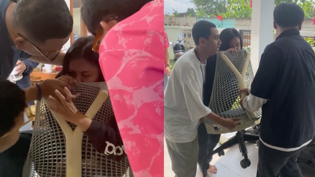 印尼女子鼻环卡椅背 连人带椅被拖到消防局求助