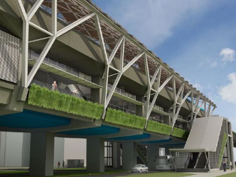 An artist impression of Tengah Plantation station on the Jurong Region Line.