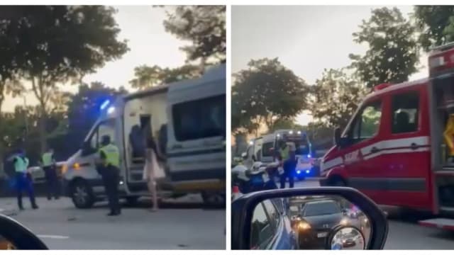 汽车罗厘中央快速公路相撞 一人受困车内