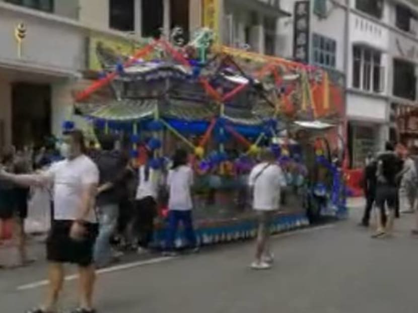A screenshot from a video of the funeral procession along Havelock Road on May 26, 2021, where gang slogans were allegedly chanted.