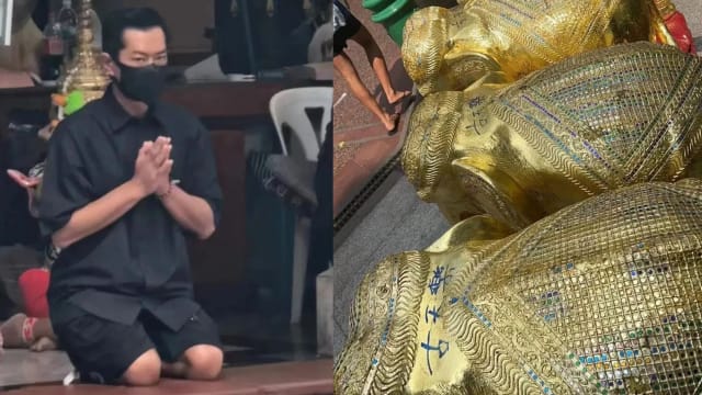古天乐泰国拜四面佛　带4只金象还神