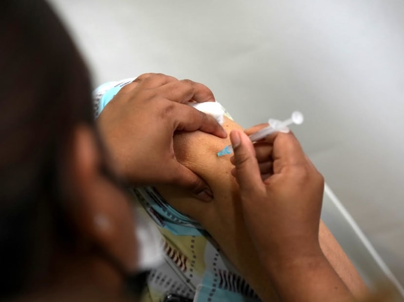 A senior resident getting a Pfizer-BioNTech Covid-19 vaccine at Tanjong Pagar Community Club on Jan 27, 2021. A senior resident getting a Pfizer-BioNTech Covid-19 vaccine at Tanjong Pagar Community Club on Jan 27, 2021.