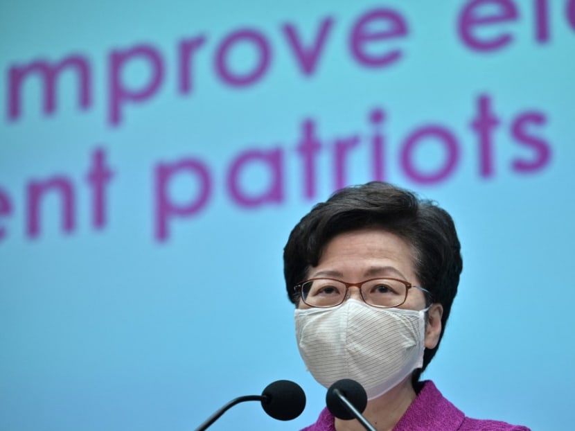 Hong Kong's chief executive Carrie Lam speaks during a press conference at the government headquarters in Hong Kong on March 8, 2021, following her return from Beijing where she attended the opening of the National People's Congress last week.