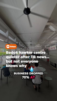 After the TB news, some stalls at Bedok 216 lost up to 70% of customers 😟 Authorities say it’s safe — but the impact is still real. #8dayssg #8dayssgtrending #fypsg #sgtiktok #sgnews 