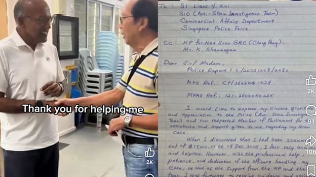 遇诈骗阿叔成功取回被骗金额 写信和亲自登门感谢议员和警方相助