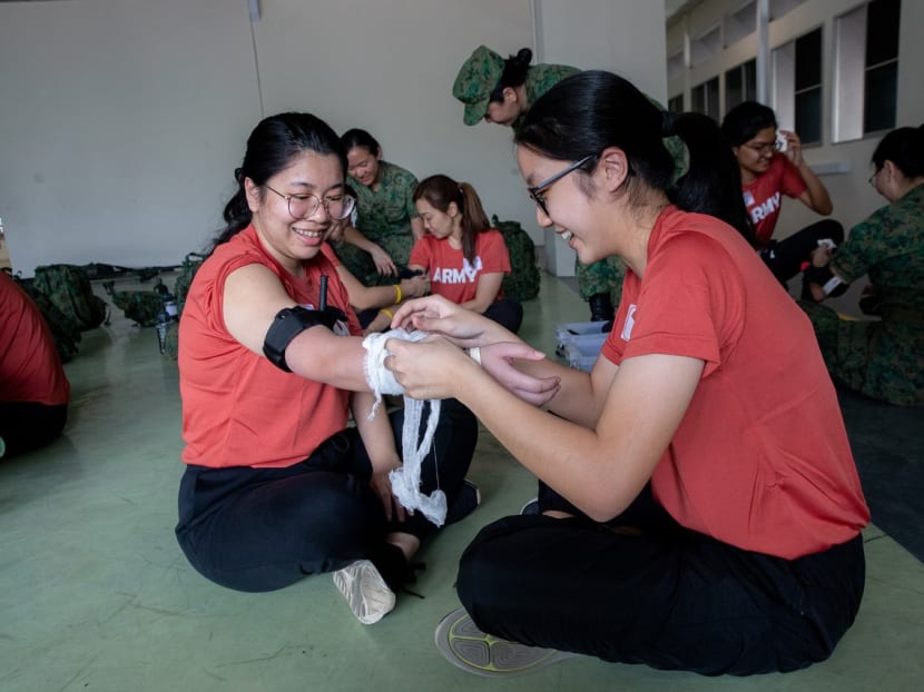 TODAY journalist Loraine Lee participate in the Combat Buddy Aid acitivity during the Women’s Boot Camp on Feb 11, 2023. TODAY journalist Loraine Lee participate in the Combat Buddy Aid acitivity during the Women’s Boot Camp on Feb 11, 2023.