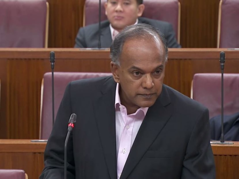 Home Affairs Minister K Shanmugam in Parliament.