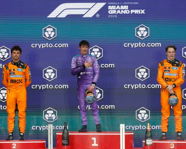 Antonelli takes third win a row for Mercedes to stretch F1 lead in Miami