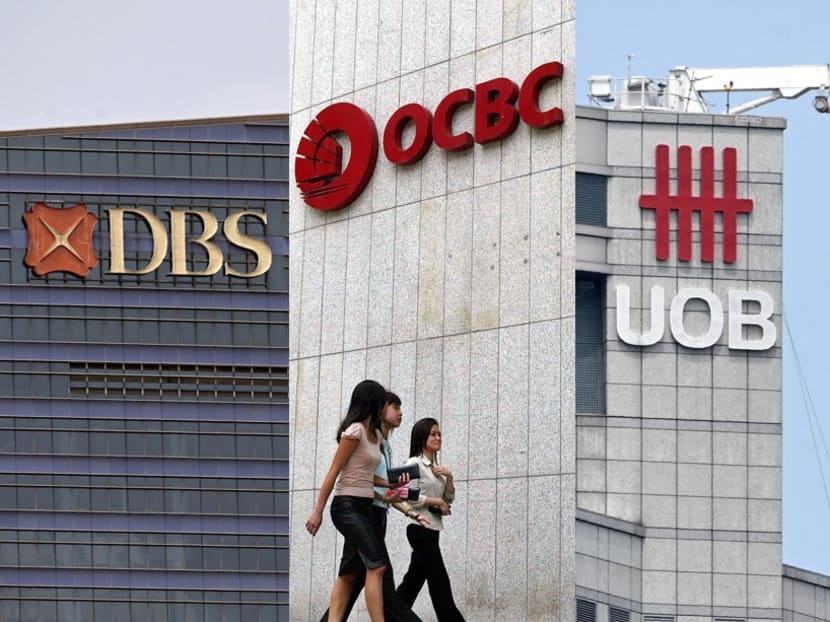 Logos of DBS, OCBC and UOB.