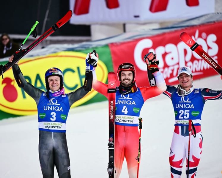 Alpine skiing-Swiss Meillard wins giant slalom under Schladming lights