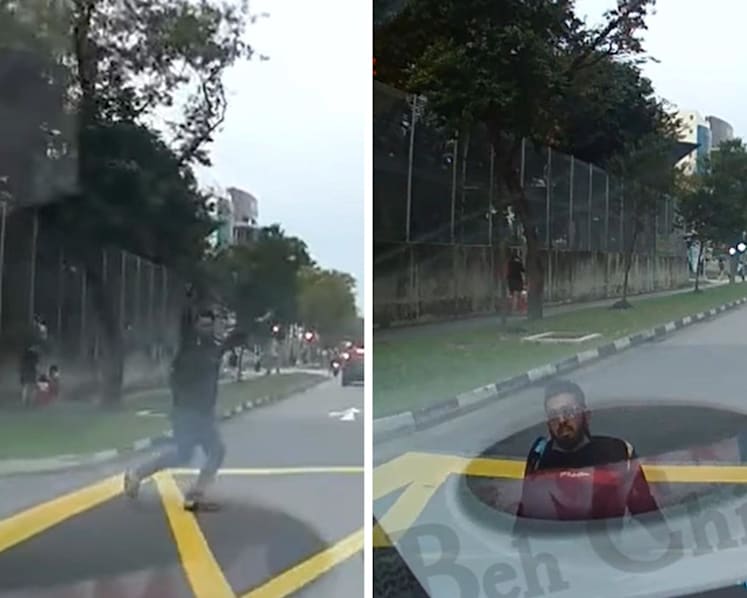 Police probing man seen in viral video running onto car’s path in Serangoon North and falling without being hit
