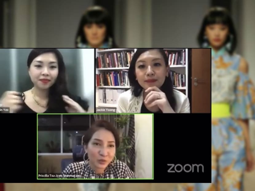 A screenshot of a video footage that went viral, showing Ms Priscilla Shunmugam (bottom frame) in a video conference event organised by the Asian Civilisations Museum.