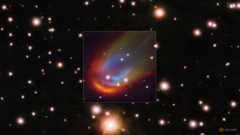 Astronomers spot white dwarf star creating a colorful shockwave