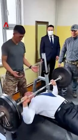 Mongolian President shows off his strength during military unit visit
