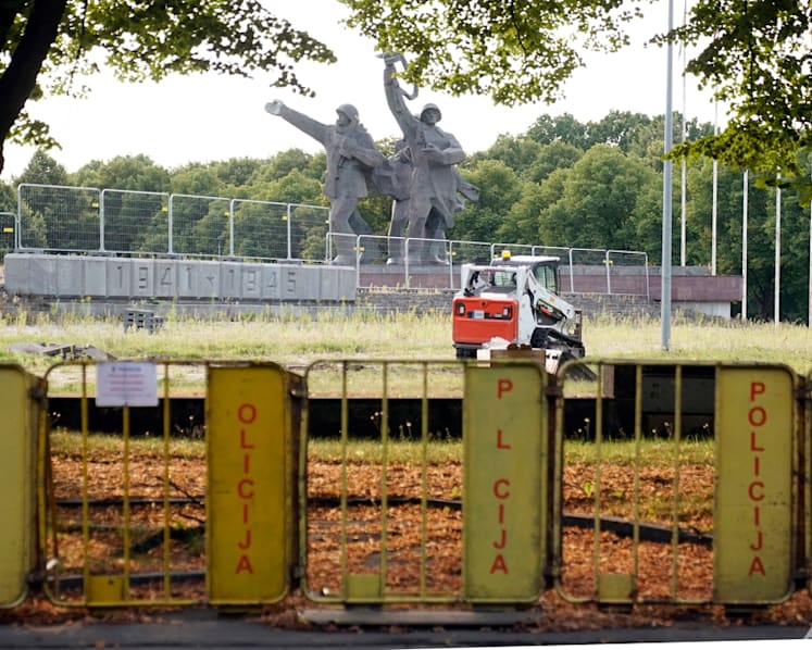 Soviet-era monument's iconic obelisk comes down in Latvia