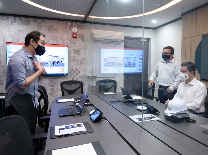 A sample set-up of a room in a facility where travellers arriving in Singapore can have meetings with business partners through floor-to-ceiling air-tight glass panels, as well as with other foreign travellers. A sample set-up of a room in a facility where travellers arriving in Singapore can have meetings with business partners through floor-to-ceiling air-tight glass panels, as well as with other foreign travellers.