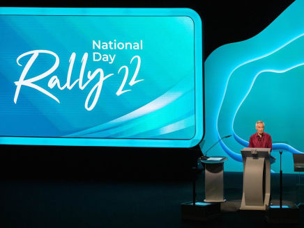 Prime Minister Lee Hsien Loong delivering his National Day Rally at the Institute of Technical Education headquarters in Ang Mo Kio on Aug 21, 2022.