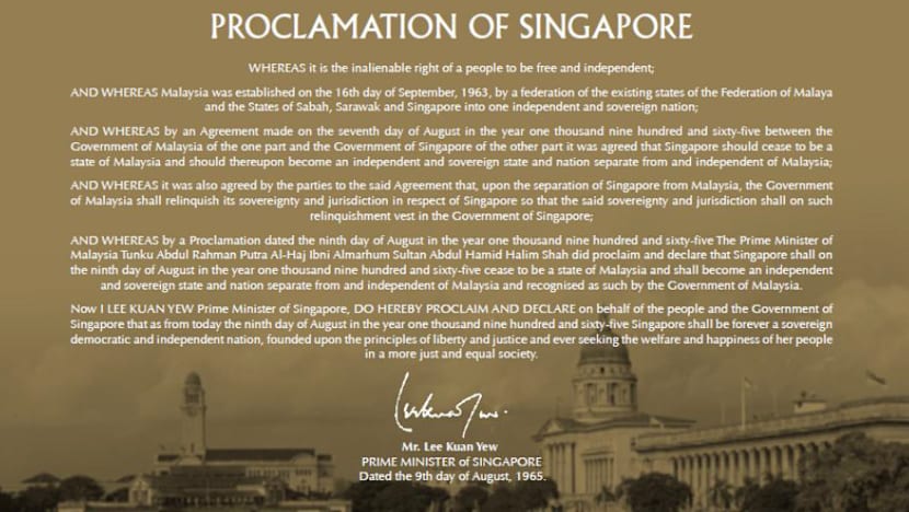 Proclamation of Independence read by Mr Lee to be broadcast on N-Day