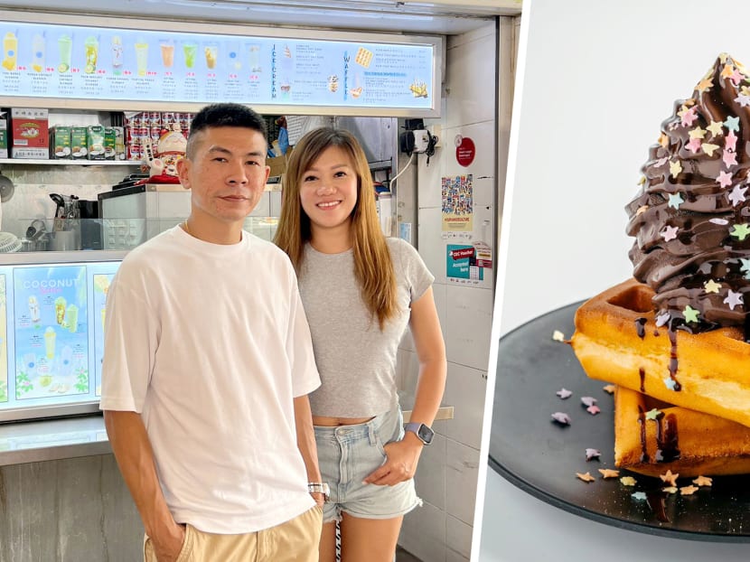 Hawker stall sells 'Sunday Folks-inspired' soft serve ice cream and waffles at Ghim Moh