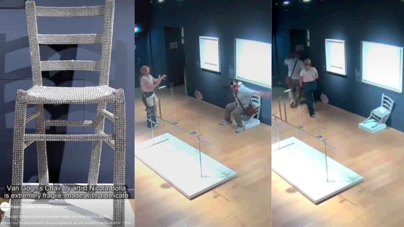 男子为拍照坐上博物馆展品 坐垮镶满水晶“梵高椅”