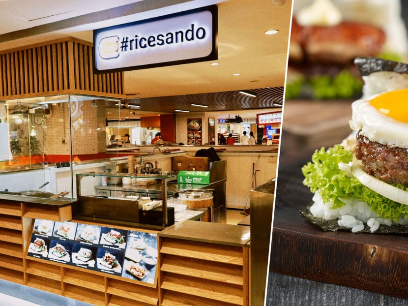 The burger-style rice sando is a popular snack in Japan.