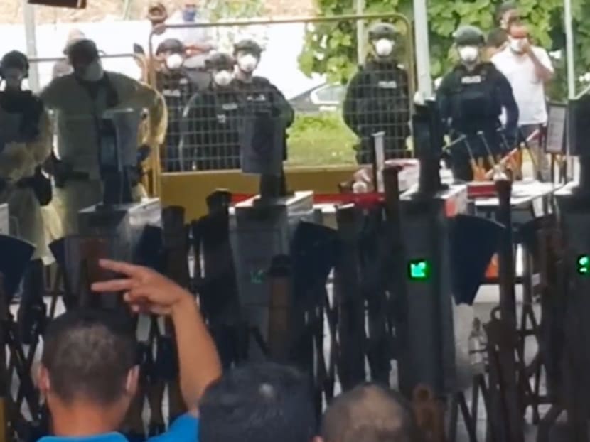 A scene from the incident at Westlite Jalan Tukang dormitory.