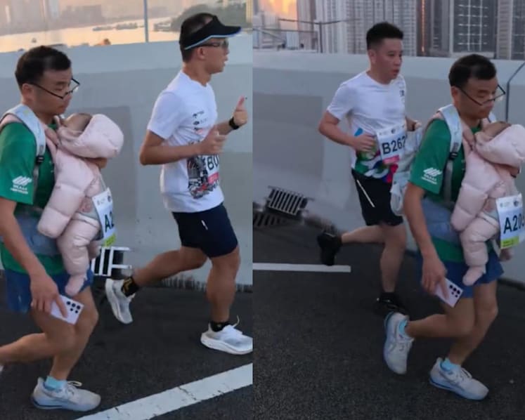 Hong Kong marathon runner carrying baby during race is disqualified 