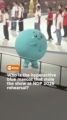 Look out for one energetic turquoise mascot that stole the show during the first National Day Parade rehearsal #8dayssg #8dayssgtrending #ndp #nationalday2026 #nationalstadium 