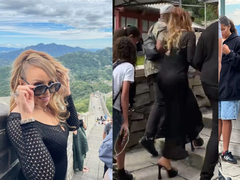 Mariah Carey climbs Great Wall of China in 6-inch heels, changes to sneakers to reach summit Mariah Carey climbs Great Wall of China in 6-inch heels, changes to sneakers to reach summit
