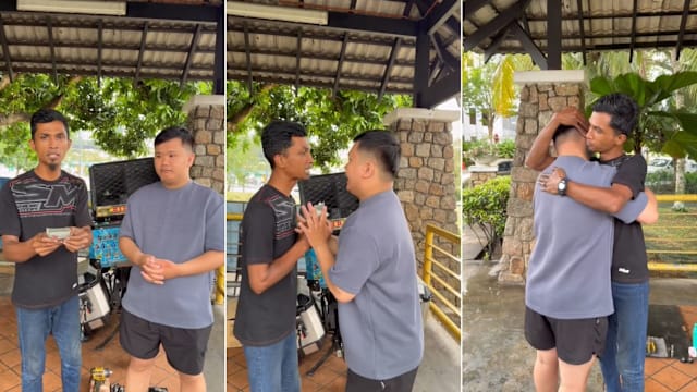 马国单亲爸爸带打赏金感谢修车恩人 两人见面相拥又惹哭网民