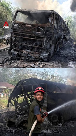 Passenger bus and oil tanker collide in Indonesia, killing at least 16 people