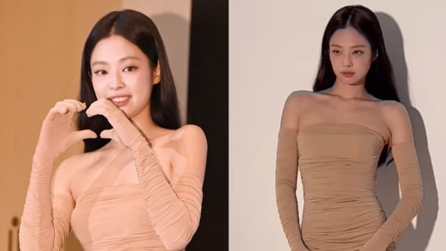 BLACKPINK Jennie肉色抹胸长裙掀热议
