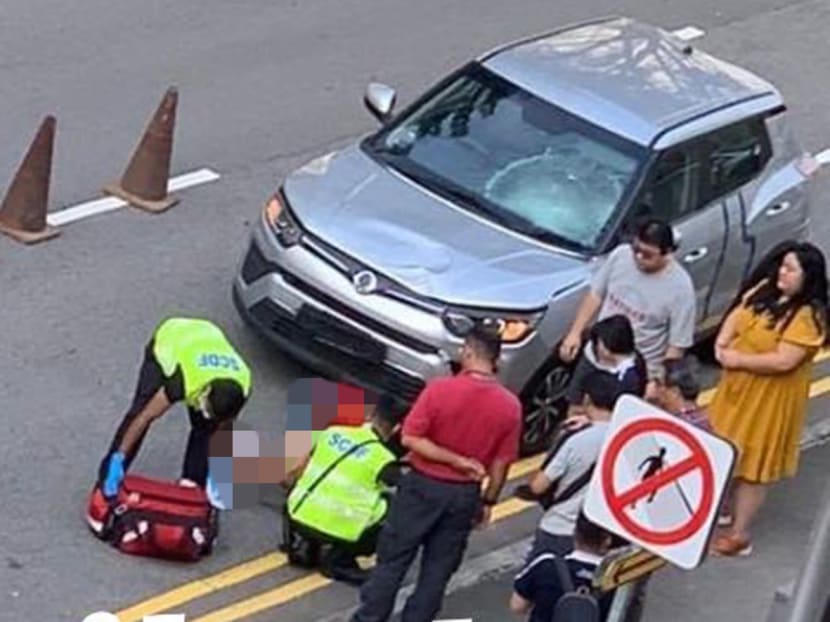 An image posted on Facebook showing the scene of an accident between a cyclist and car driver.
