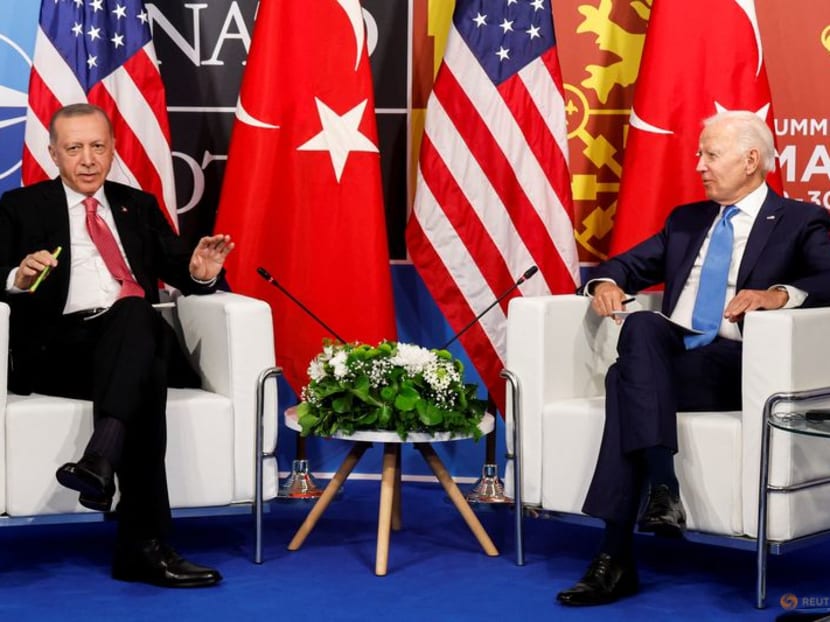 FILE PHOTO: U.S. President Joe Biden meets with Turkish President Recep Tayyip Erdogan during the NATO summit in Madrid, Spain June 29, 2022. REUTERS/Jonathan Ernst/File Photo