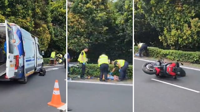 PIE摩托车和汽车相撞 骑士受伤送院
