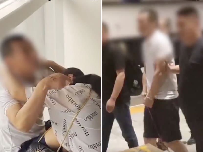 Screengrabs from a Weibo video showing Zhou bidding an emotional farewell to his wife before being escorted onto a train by authorities in Guangzhou, China. 