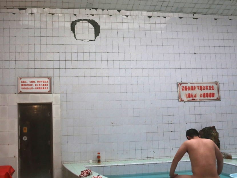 Communal bathing is a popular custom among older men in China. Yet many of the country’s traditional bathhouses, where patrons can spend a whole day pampering themselves for a pittance, have given way to pricier modern massage parlours and entertainment complexes where the added attractions may include petite hostesses, karaoke, snooker and a buffet.