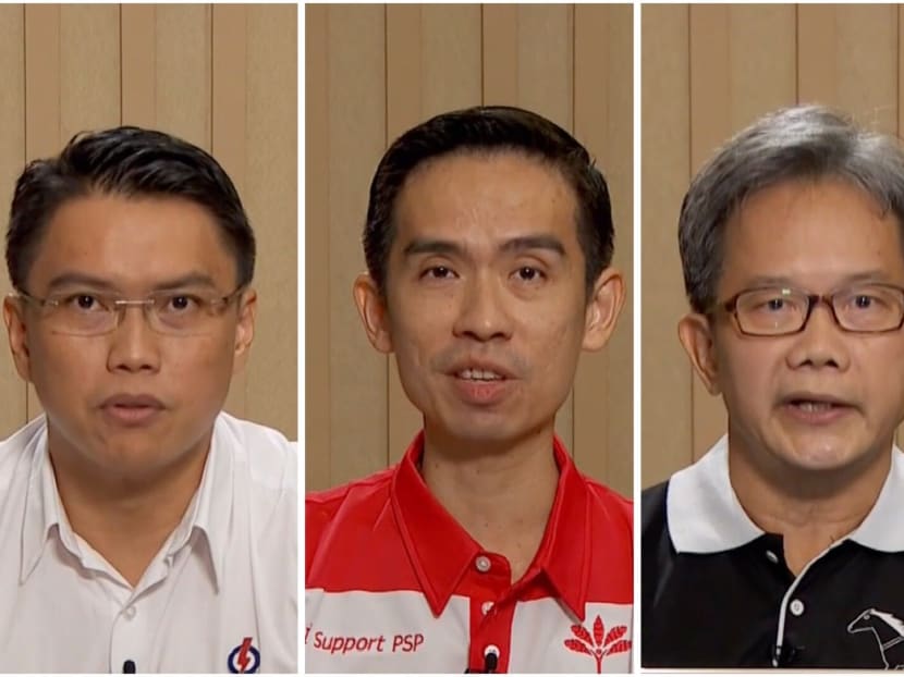 From left: PAP's Patrick Tay, PSP’s Lim Cher Hong and independent candidate Cheang Peng Wah.