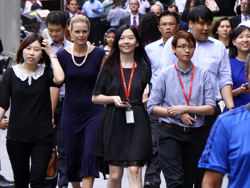 Office workers out to lunch at Raffles Place. Photo: Ernest Chua