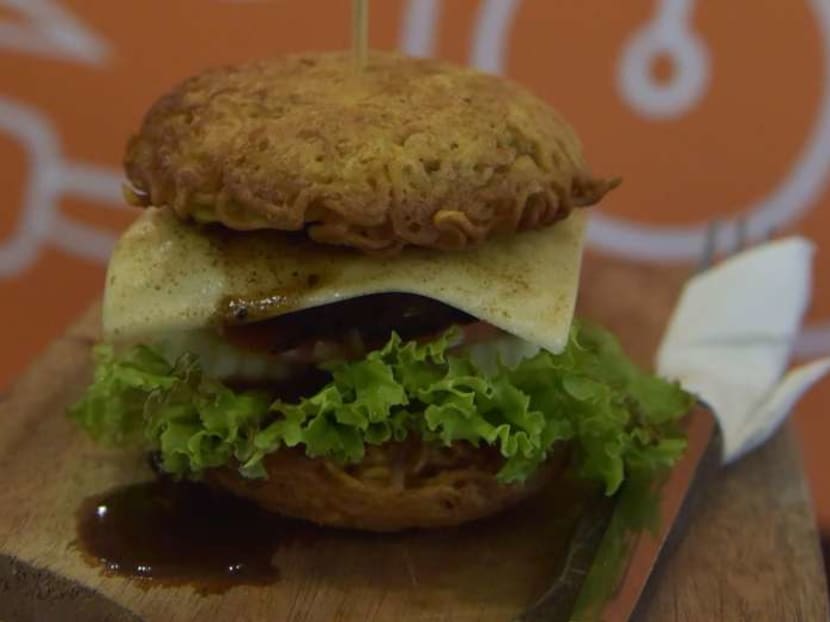 A burger made from noodles at a restaurant in Jakarta. Photo: AFP
