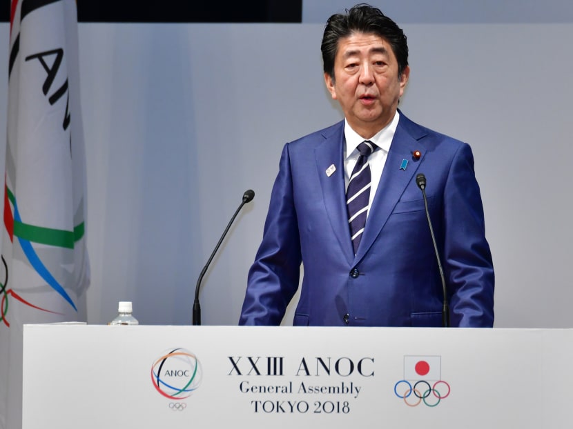 Japan's Prime Minister Shinzo Abe delivers a speech at the beginning of the XXIII Association of National Olympic Committees (ANOC) General Assembly in Tokyo on Nov 28, 2018. Japan's Prime Minister Shinzo Abe delivers a speech at the beginning of the XXIII Association of National Olympic Committees (ANOC) General Assembly in Tokyo on Nov 28, 2018.