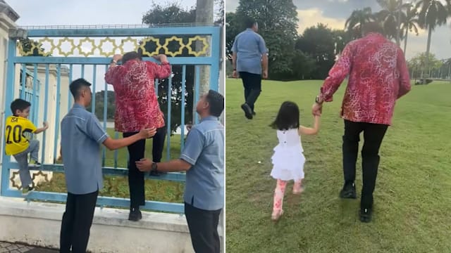 78岁安华与孙爬栏杆快跑 保镖赶上前守护