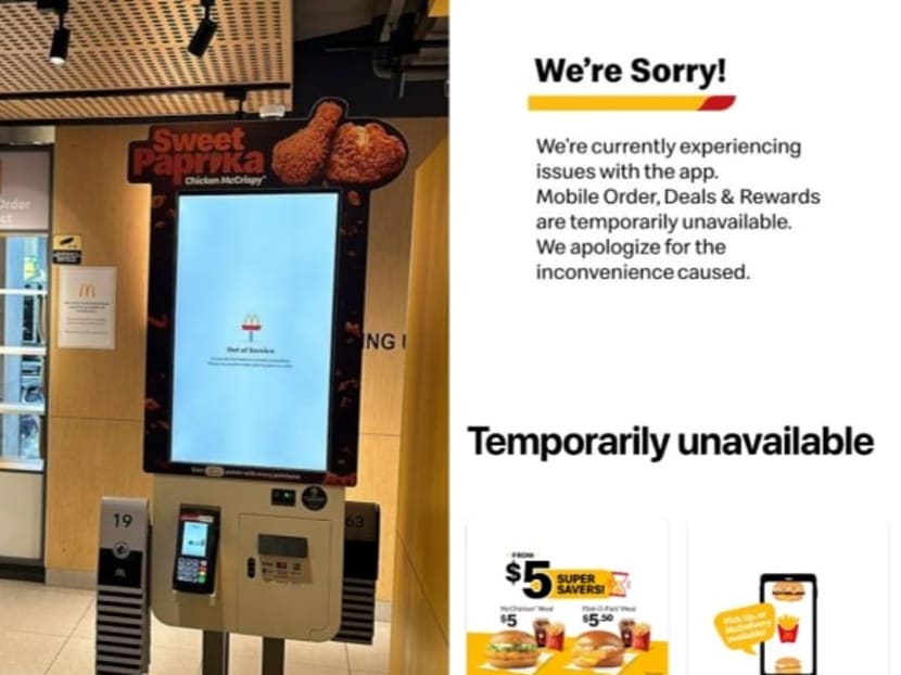 Error messages on kiosks at a McDonald's outlet in Admiralty and on its app on March 15, 2024.