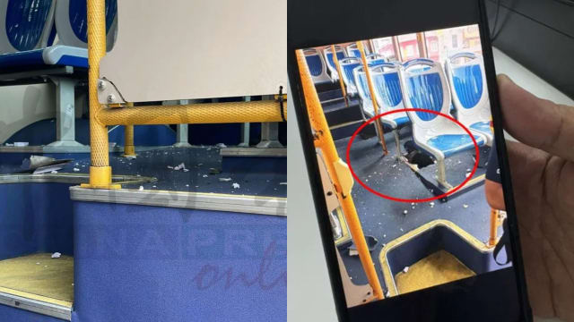 槟城巴士疑爆胎在车厢地板炸出破洞  女游客双腿被炸伤