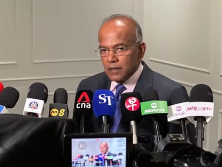 Law and Home Affairs Minister K Shanmugam speaking to reporters at the Ministry of Home Affairs headquarters on Aug 21, 2024.